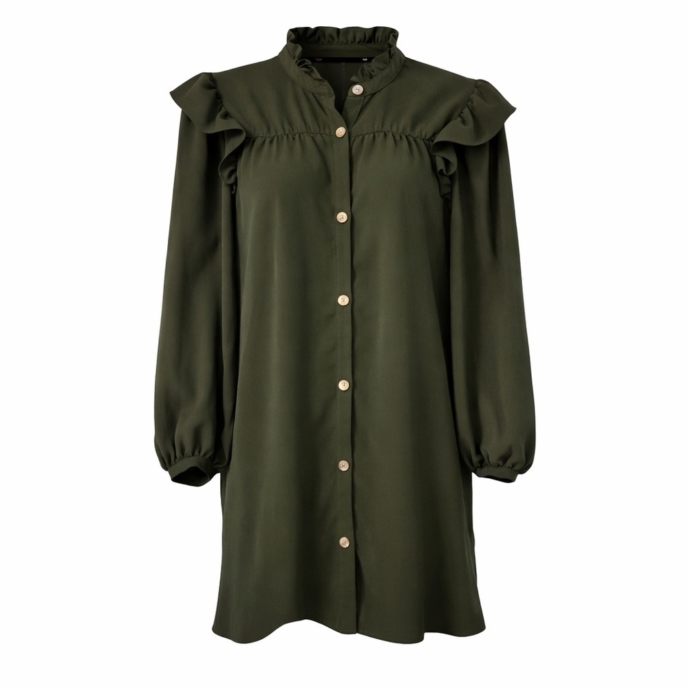 Zara Dark Green XS Ruffle Boho Cottagecore Long Sleeve Midi Dress